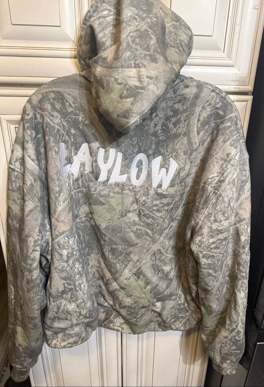 Youth Camouflage Laylow Graphic Thick Full Zip Hooded Jacket Green White Medium